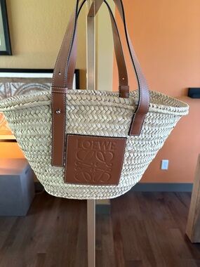 Loewe Natural Straw Tote with Tan Leather Patch and Straps (the Medium size).